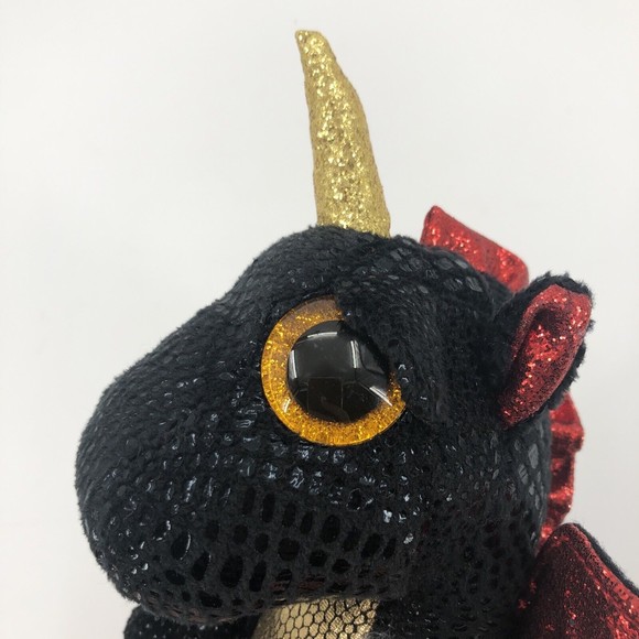 Ty Beanie Boos Grindal Dragon Unicorn Plush Black Gold Red Wings 2021 6" TAG - Picture 7 of 12
